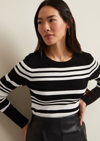 Phase Eight Serena Stripe Knitwear Black/White Australia | FJ1265479